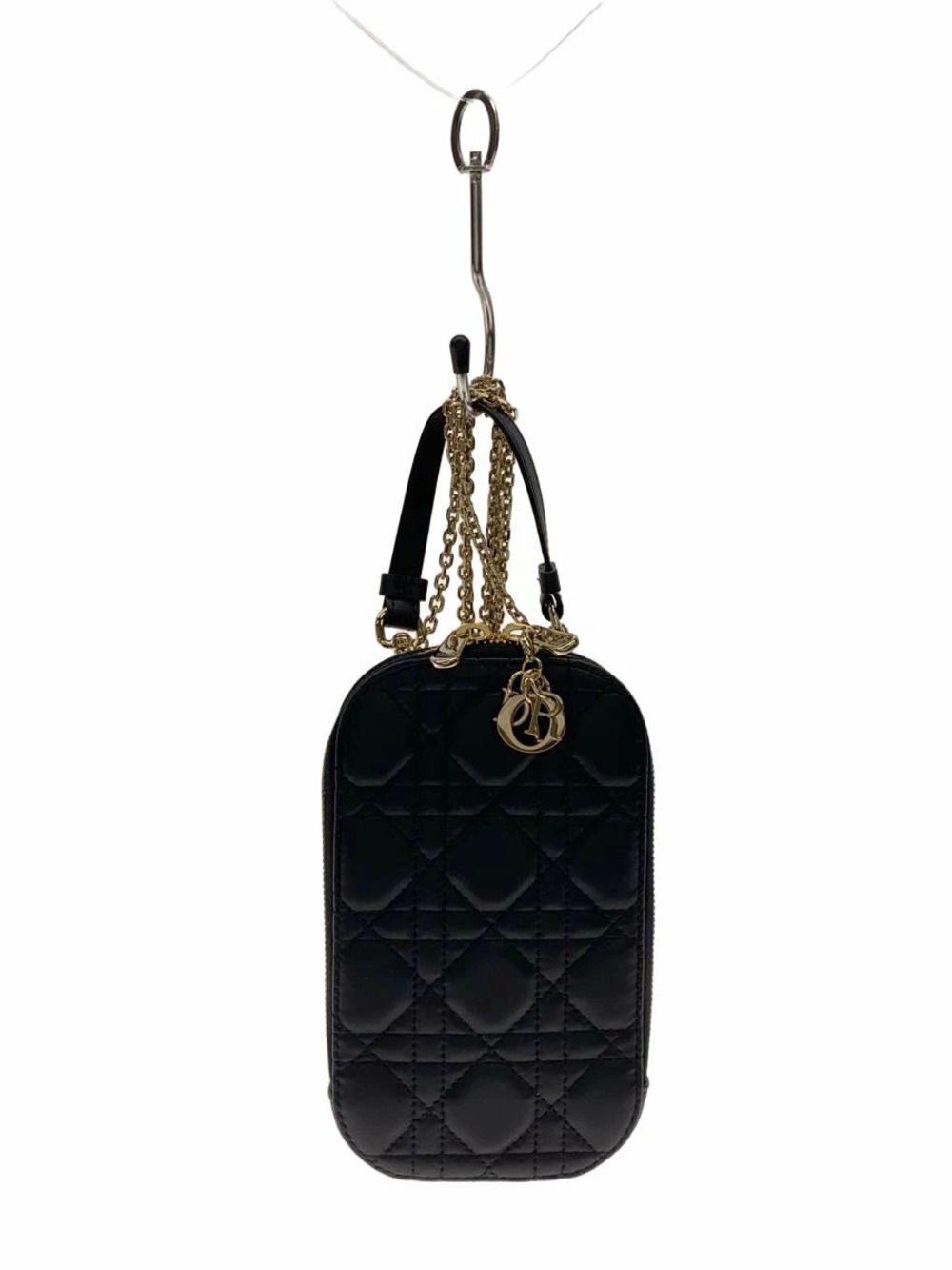 Christian Dior Shoulder Bag Sheepskin Leather Black LADY Smartphone Cannage